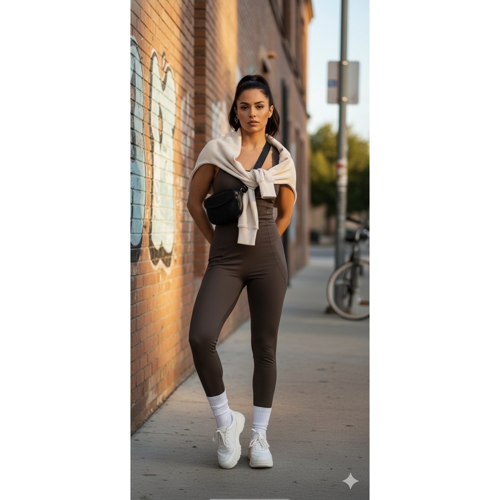 Fabletics Tyra One Piece 7/8 Workout‎ Jumpsuit S? Frontier (Pewter) Compression